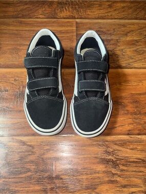 Vans Kids Black and White Velcro Skate Sneakers